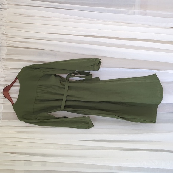 NWT Women's Balloon Long Sleeve Tie-Front Shirtdress Universal Thread Green Sz S - Picture 9 of 11